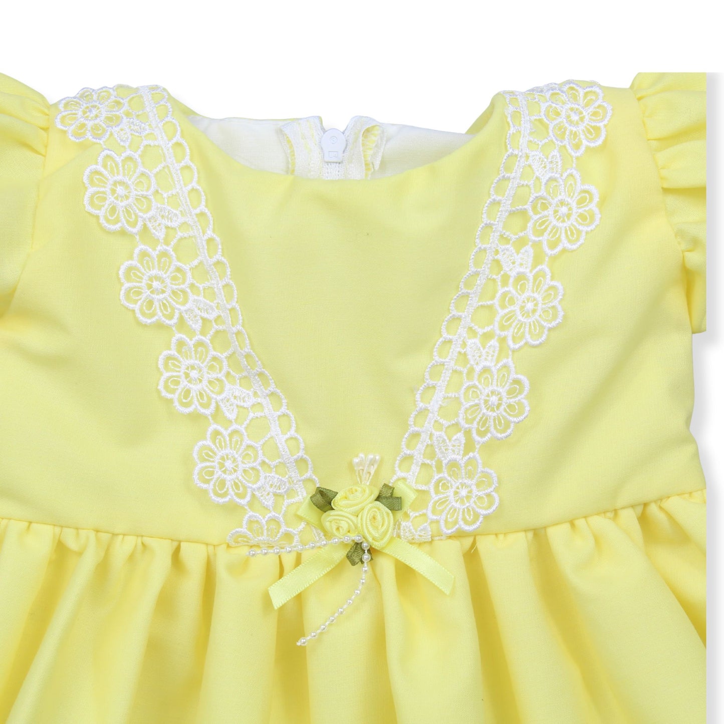 Baby Girls Yellow Lace Trim Summer Dress – UK Made