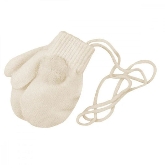 White Baby Mittens with String