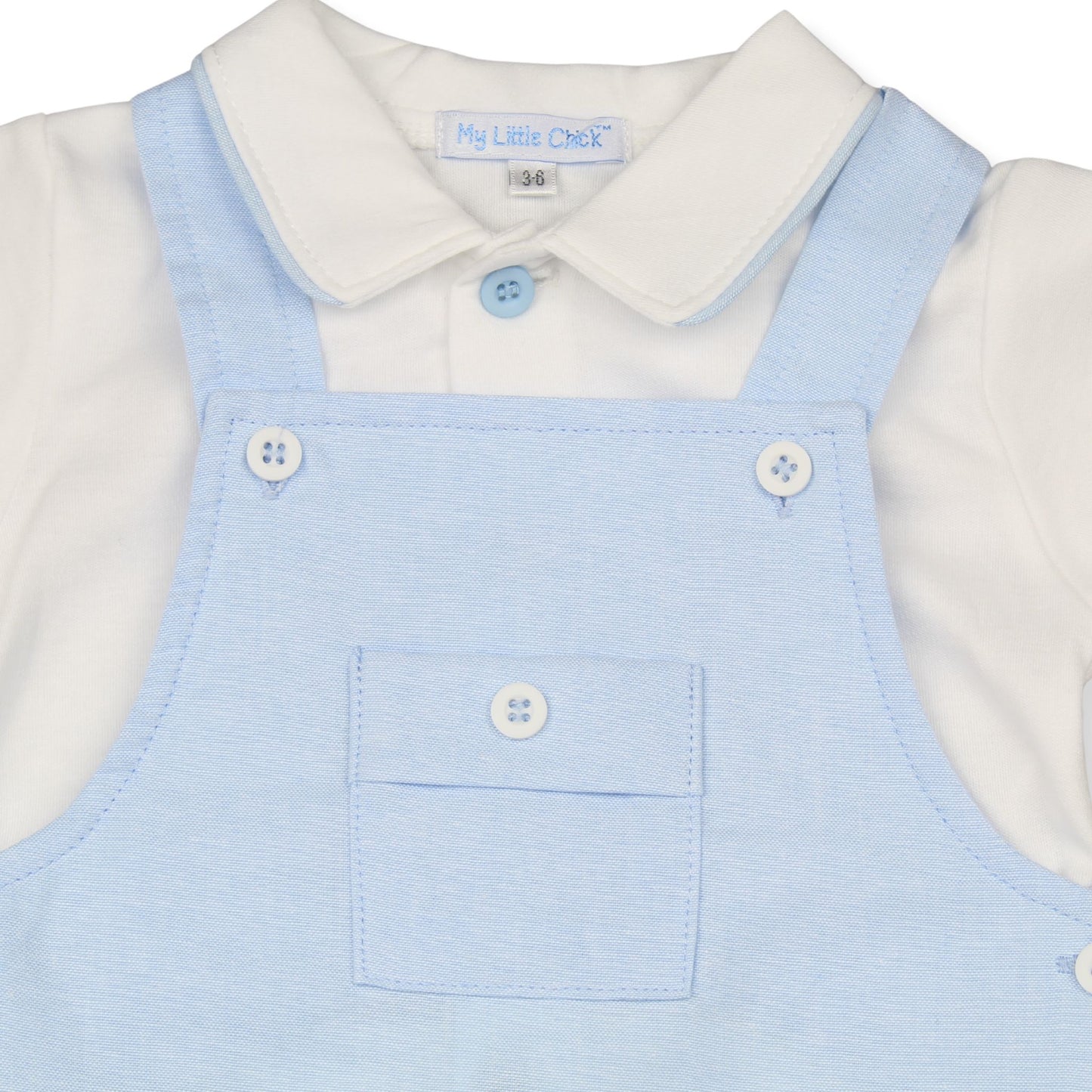 Baby Boys Blue Dungaree Shorts & Polo Shirt Set (NB–6-9 Months)