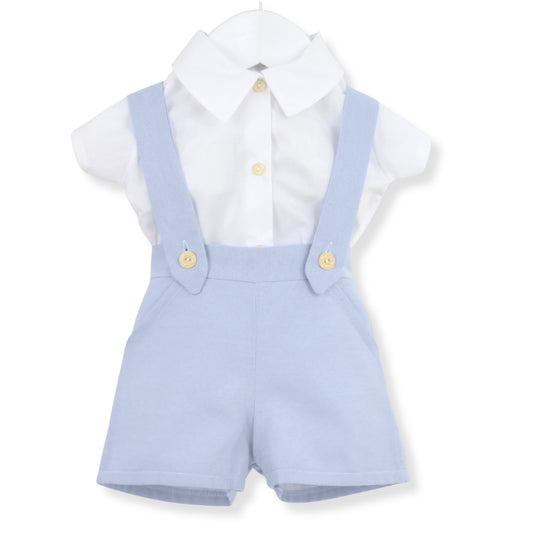 Baby Boys Blue Shorts & White Shirt Two Piece Set with Braces – Made in Portugal
