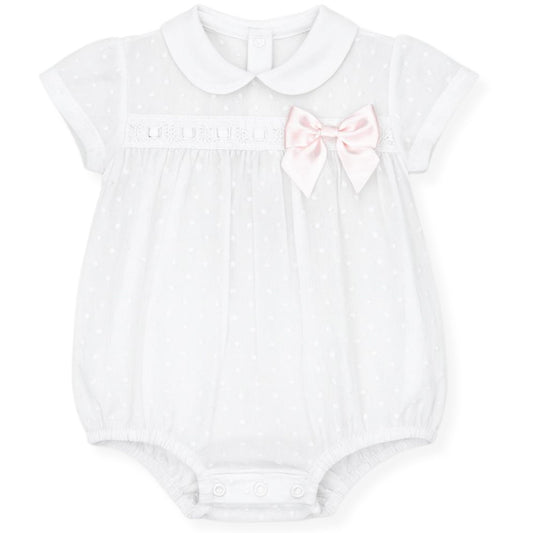 Kleo Kids Baby Girls White Romper with Pale Pink Bow