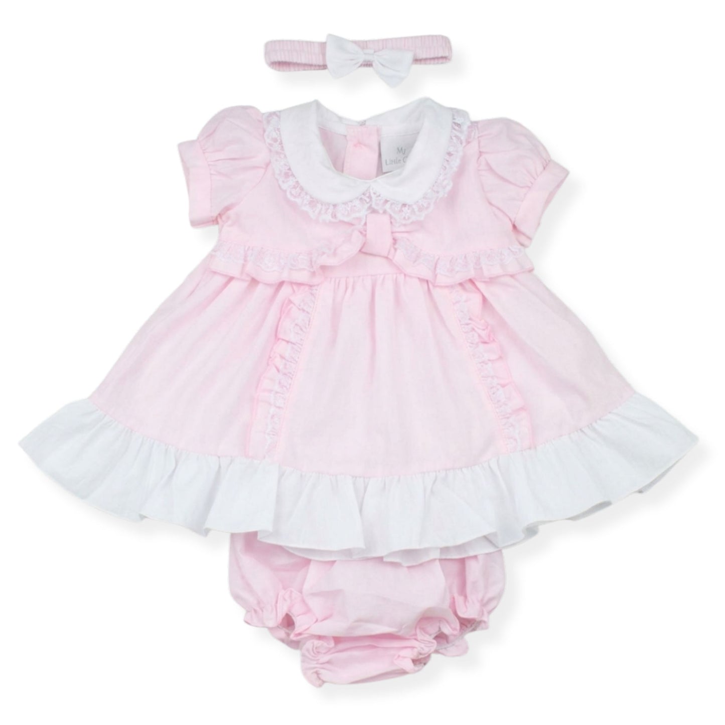 Baby girls pink dress with headband and jam pants