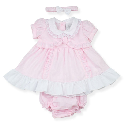 Baby girls pink dress with headband and jam pants