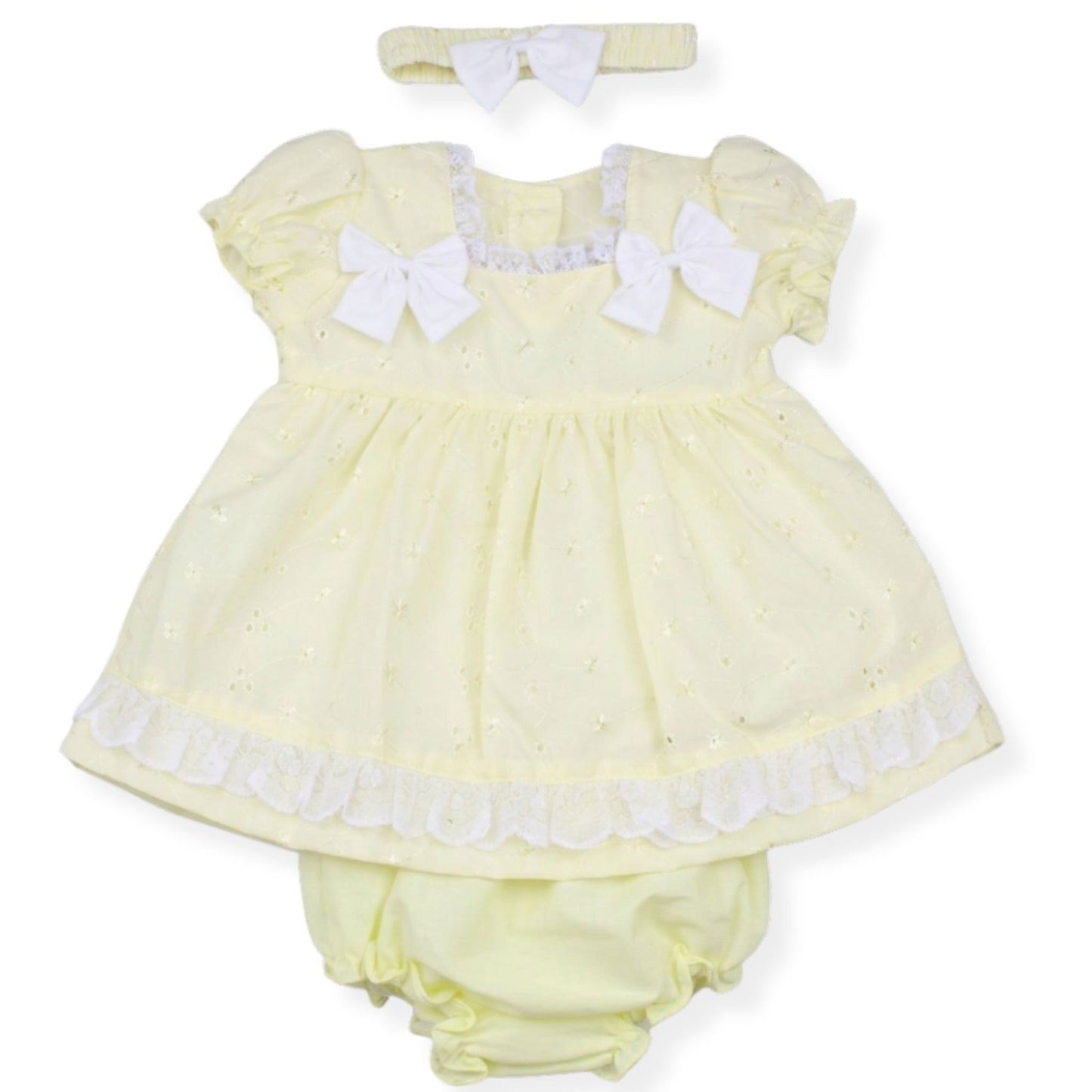 baby girls yellow dress with bloomers and headband