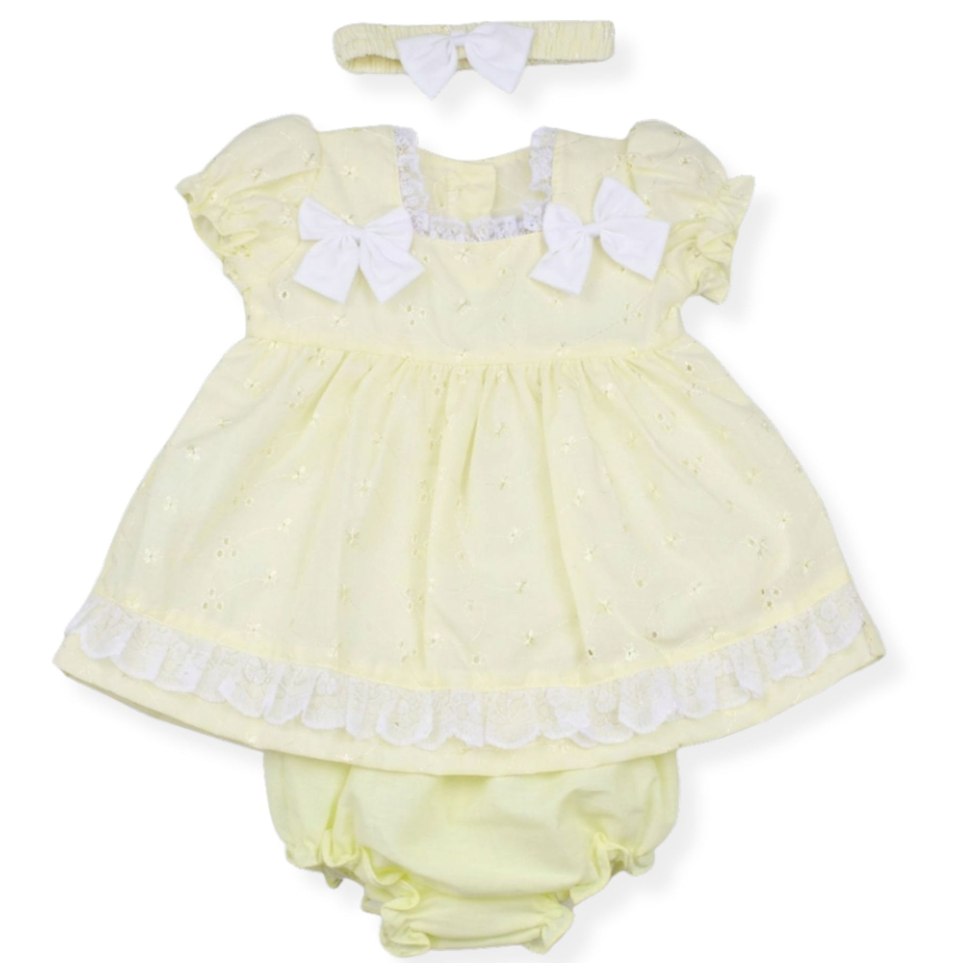 baby girls yellow dress with bloomers and headband