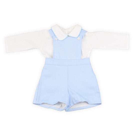 Light blue romper with white collar on a white background