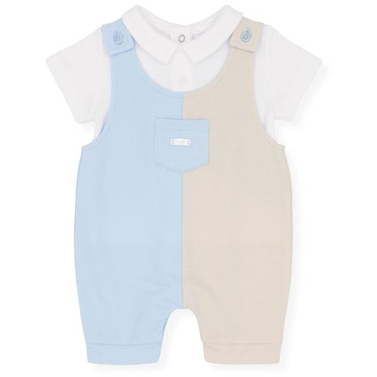 Amore Two-Tone Baby Dungaree Set – Blue & Beige 2-Piece