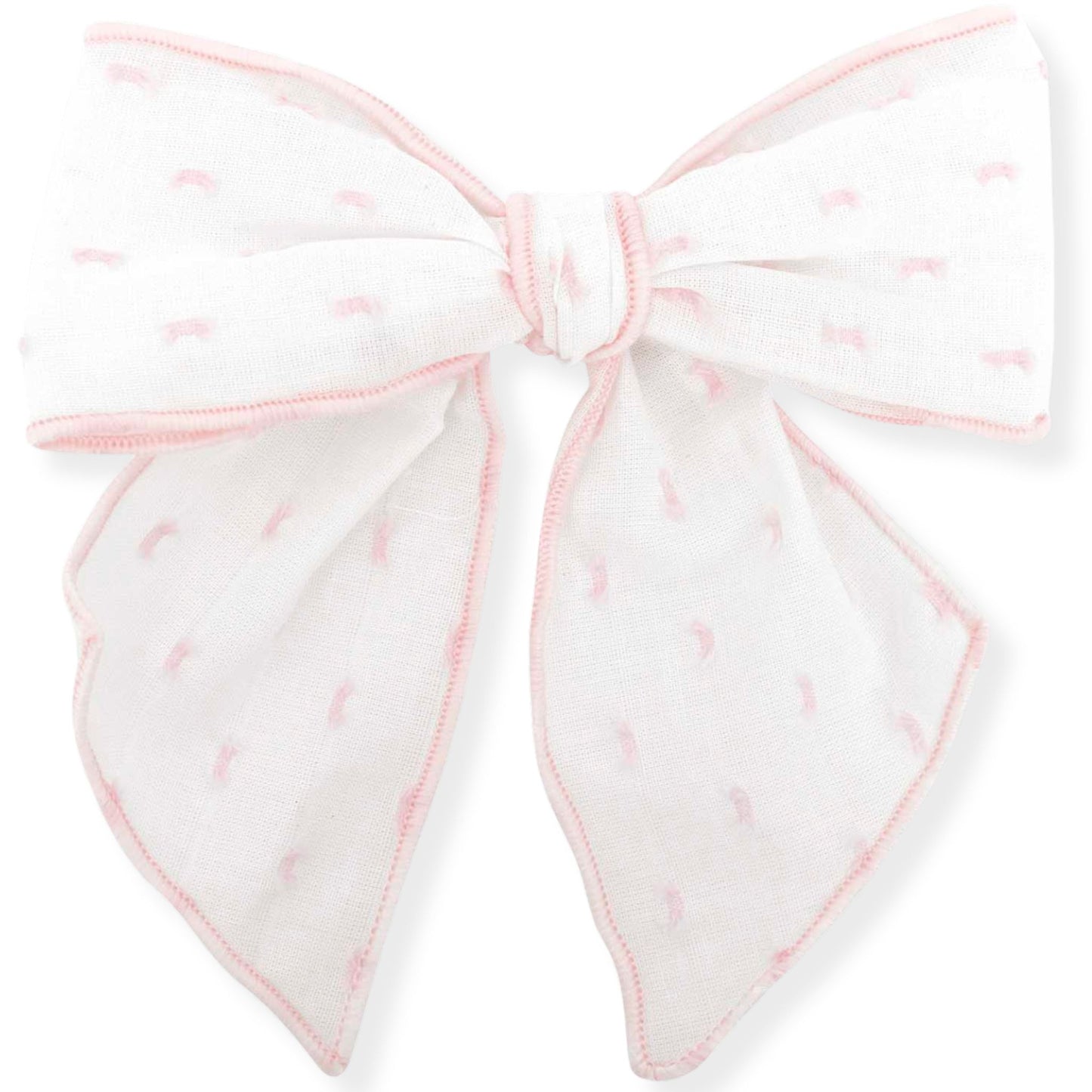 White bow with pink accents on a white background