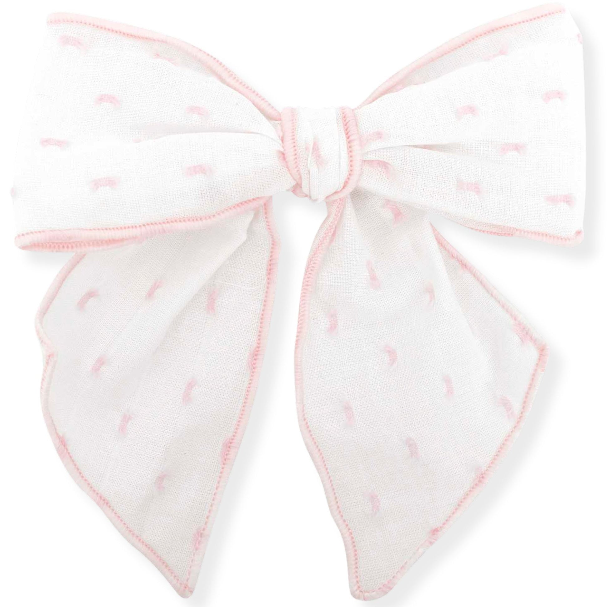 White bow with pink accents on a white background