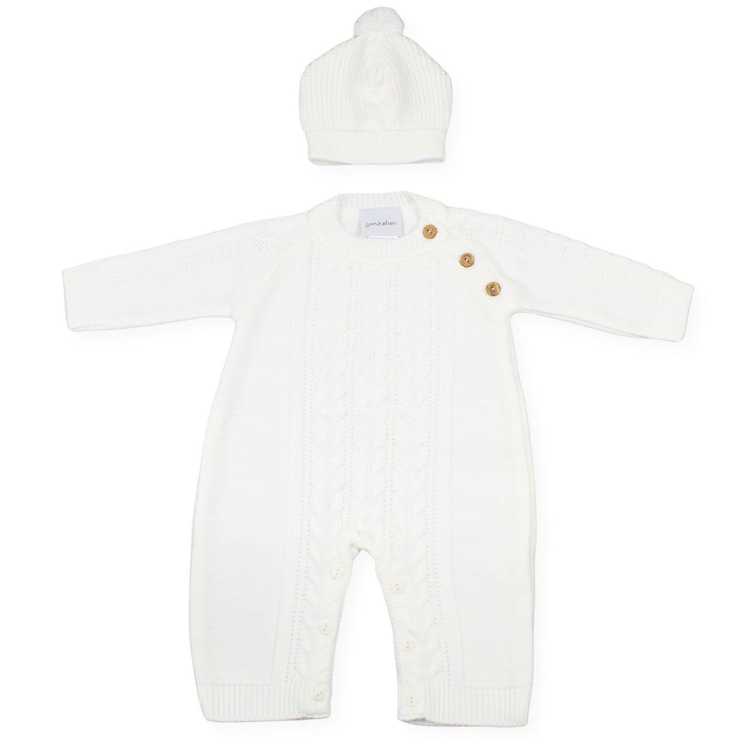 white baby romper, newborn knit outfit, baby hat and romper set, elegant baby clothes, unisex baby gift, wooden button baby romper, winter baby outfit