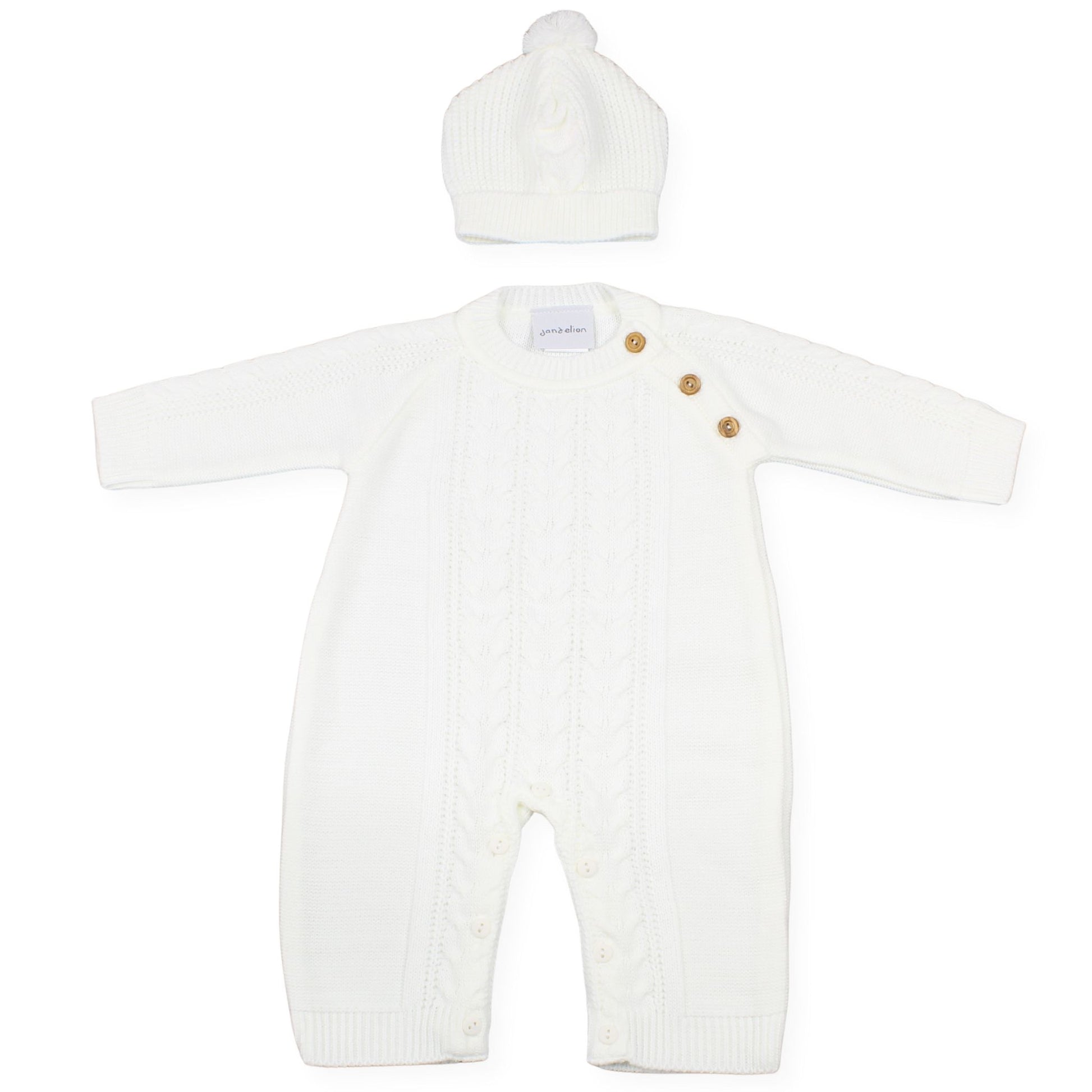 white baby romper, newborn knit outfit, baby hat and romper set, elegant baby clothes, unisex baby gift, wooden button baby romper, winter baby outfit