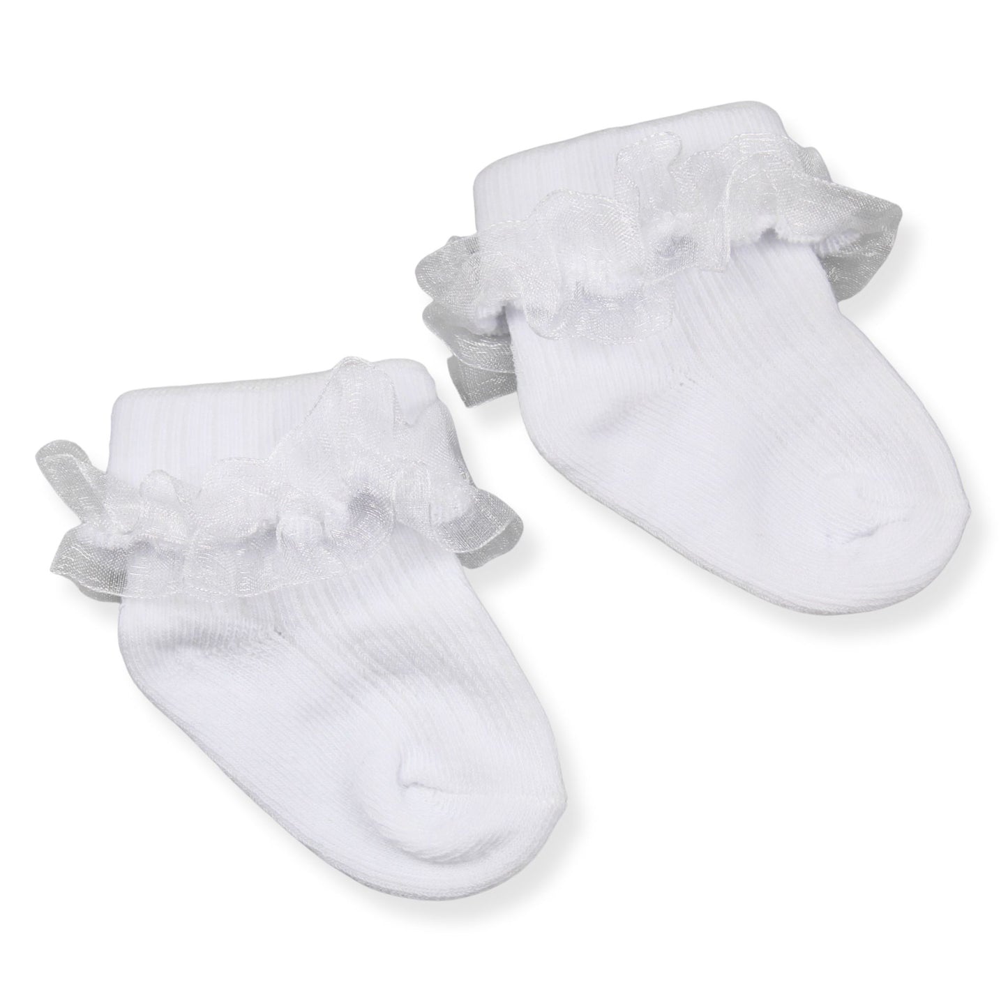 white baby girls ankle socks on a white background
