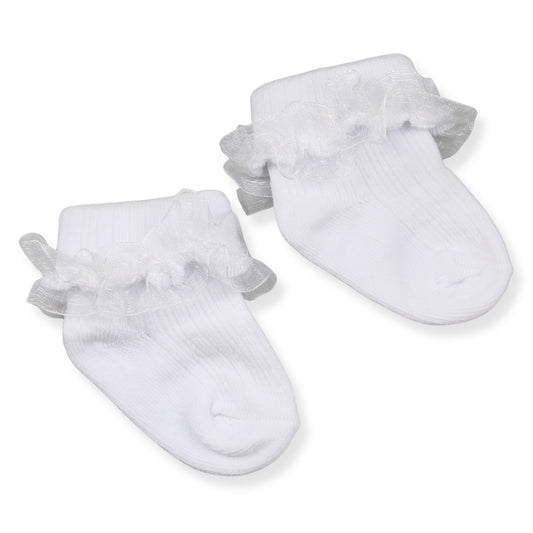 Baby Girls White Ankle Socks with Gathered Lace – Nursery Time