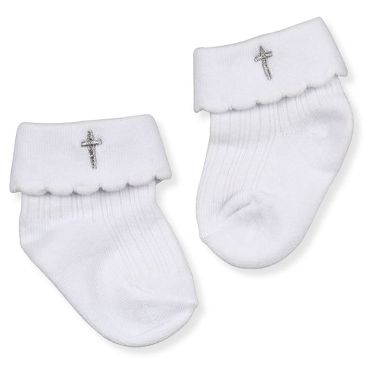 Unisex Baby Socks with Silver Cross – Christening Outfit Accessory