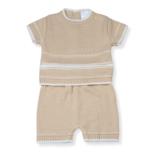Little Nosh Baby Boys Beige Knitted Top & Shorts Set