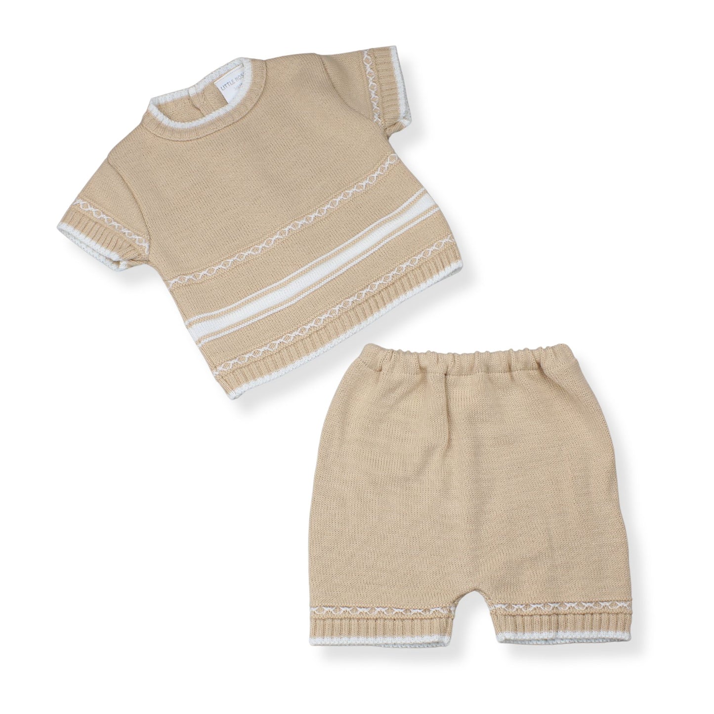Little Nosh Baby Boys Beige Knitted Top & Shorts Set
