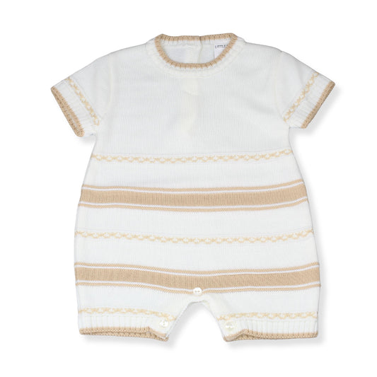 Little Nosh Baby Boys Beige & White Knitted Romper