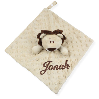 Personalised Beige Lion Baby Comforter with Name Embroidery
