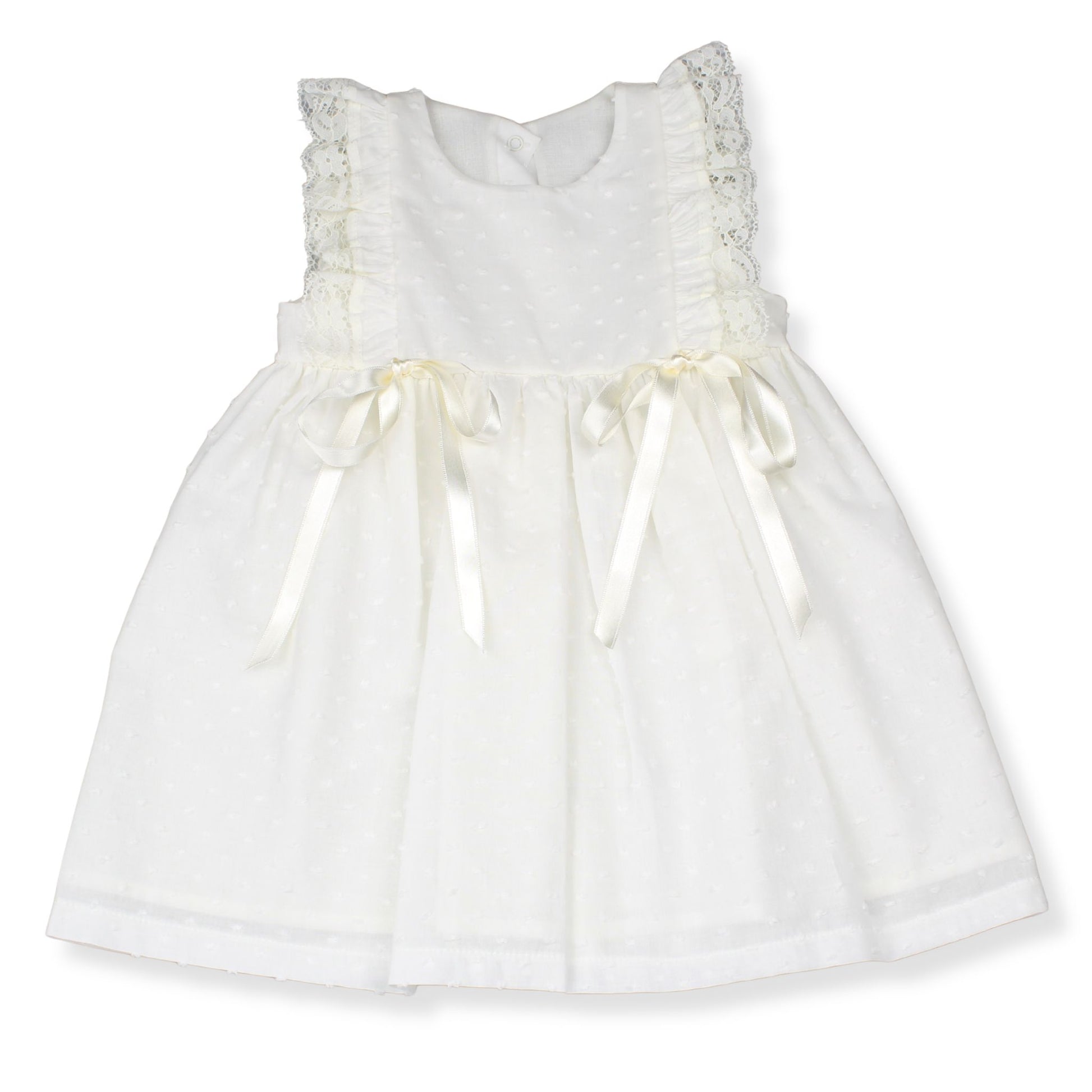 White dress with lace details on a white background