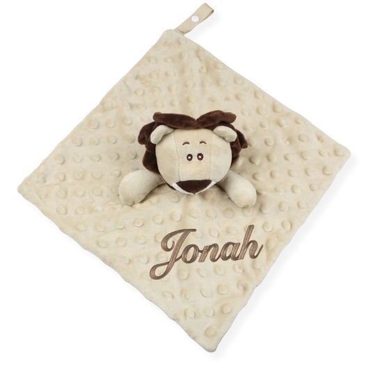 baby lion teddy comforter personalised beige on a white background