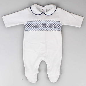 baby boy all in one sleepsuit with smocking 