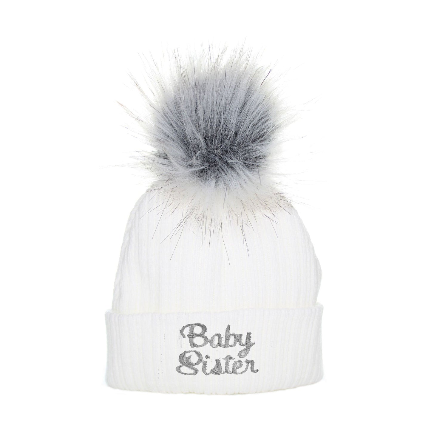 Baby Brother / Baby Sister Pom Hat –  Baby Hat (Newborn & 0–6 Months)