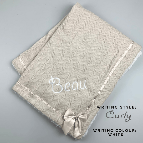 Beige Personalised Baby Blanket - Deluxe with Bow