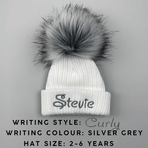 Personalised Baby Hat - White Pom Pom Hat Unisex