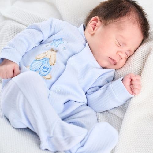 Baby Boys Sleepsuit - Blue - Applique Rabbit