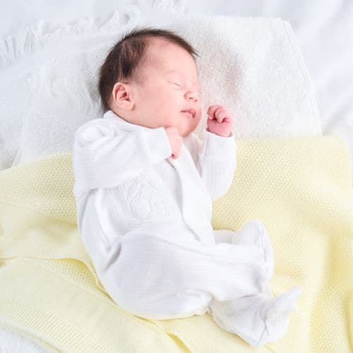 Baby Unisex Sleepsuit - White - Applique Rabbit