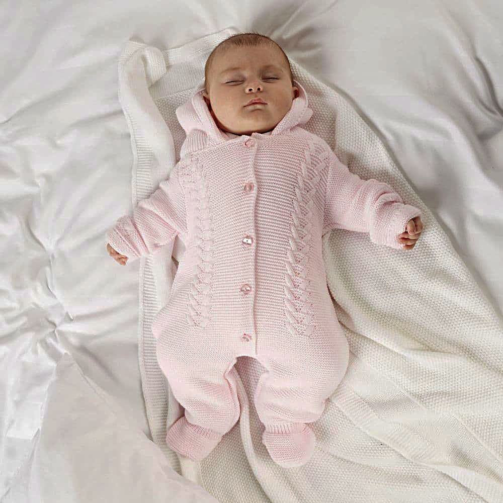 Pink Knitted Baby All-In-One Pramsuit