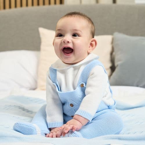 Blue Baby Boys Cable Knitted Dungarees and Jumper