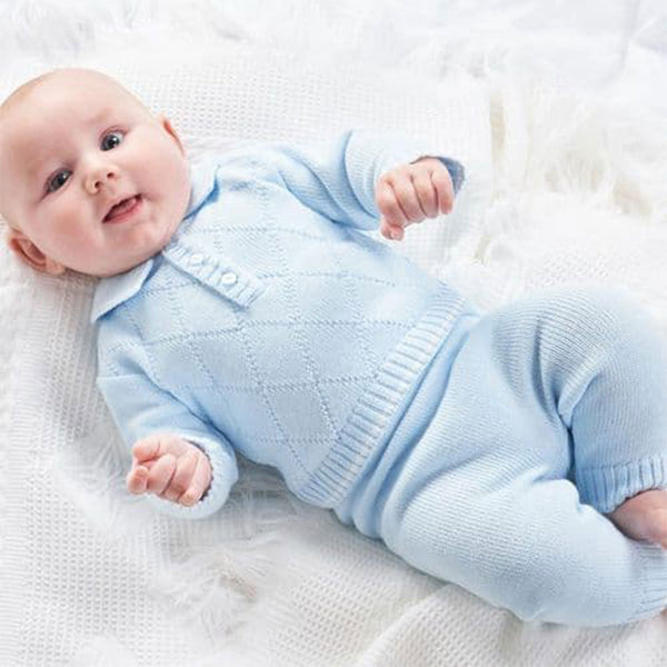 baby boys knitted blue polo outfit