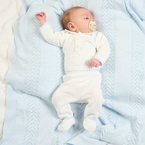 Baby Boy Diamond Knitted Jumper and Leggings - White
