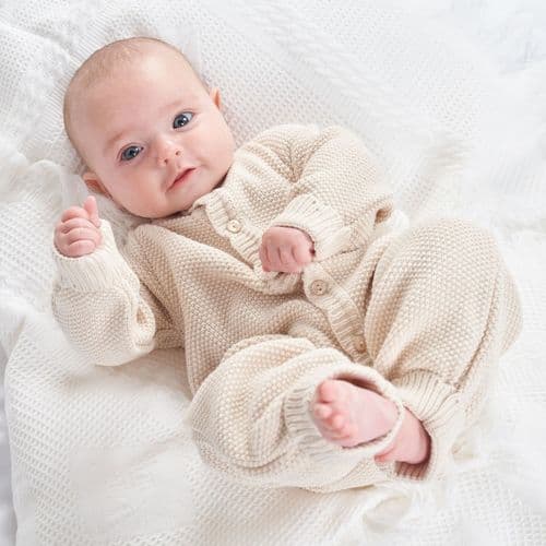 baby unisex knitted outfit in beige