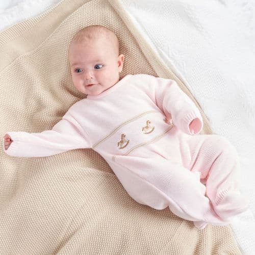 Baby Girls Pink Knitted All In One - Rocking Horse