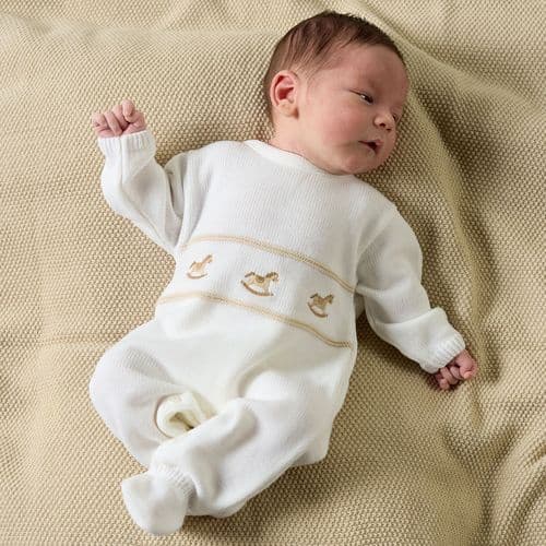 Baby Unisex White Knitted Baby All In One - Rocking Horse