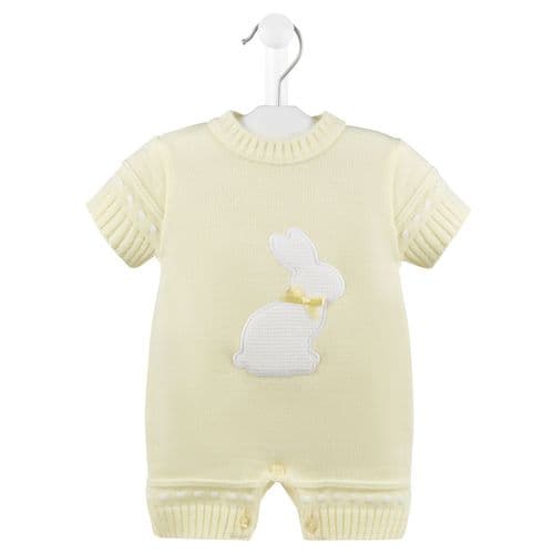 Unisex Yellow Romper with Bunny - Knitted Outfit