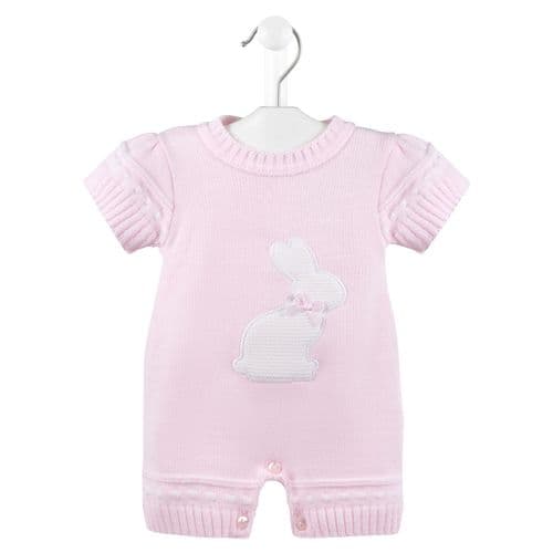 Baby Pink Romper with Bunny - Knitted Outfit