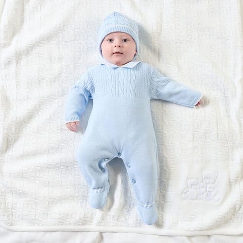 Classic Baby Blue Knitted Outfit & Hat Set