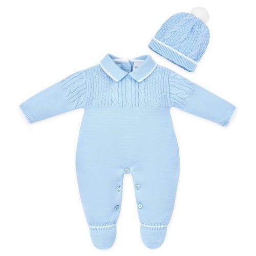 Classic Baby Blue Knitted Romper & Hat Set