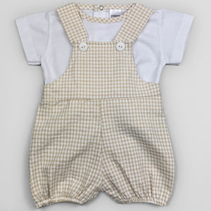 UNISEX BEIGE CHECKERED DUNGAREES
