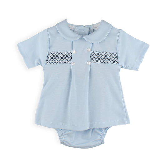 Baby Boys Blue Smocked Top & Pants Set – Made in Portugal