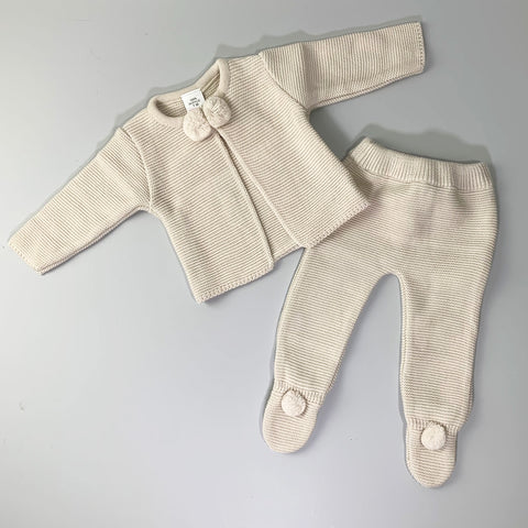 baby boy beige knitted two piece outfit