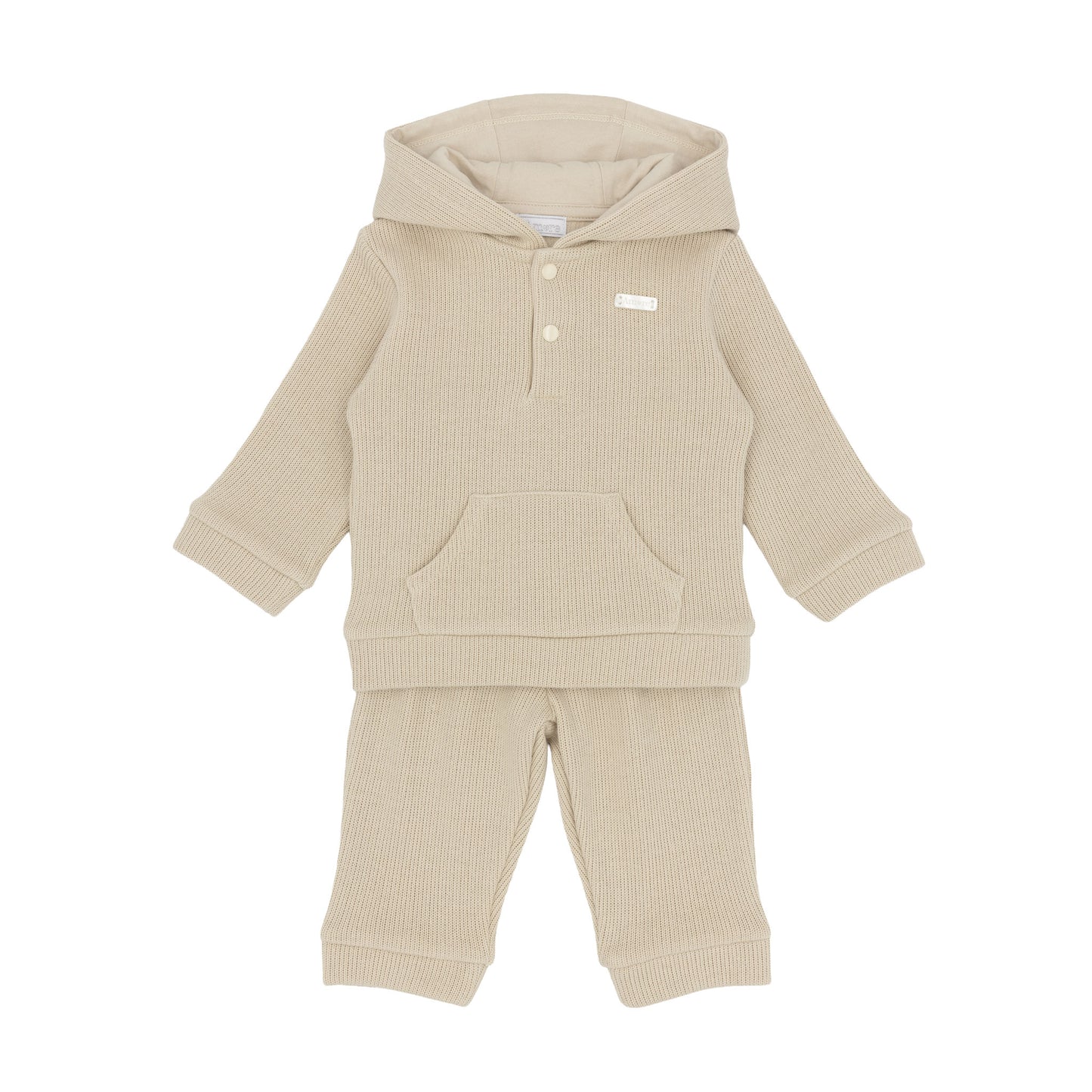 Amore baby boys beige knitted hooded tracksuit with matching trousers