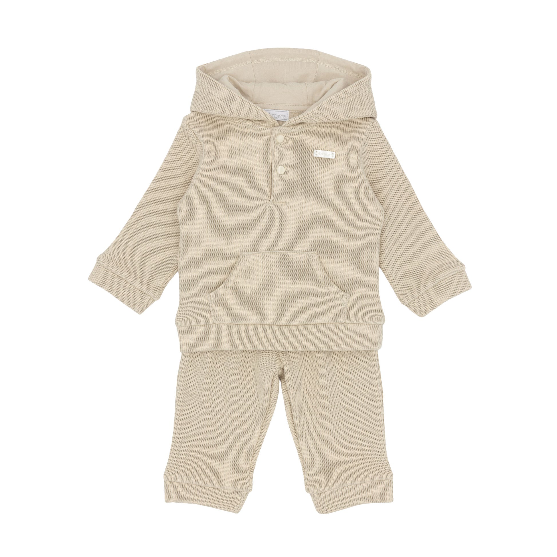 Amore baby boys beige knitted hooded tracksuit with matching trousers
