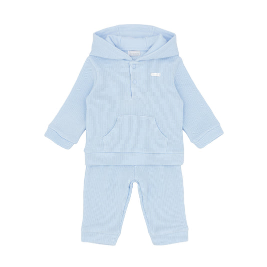 Amore baby boys blue knitted hooded tracksuit with matching trousers