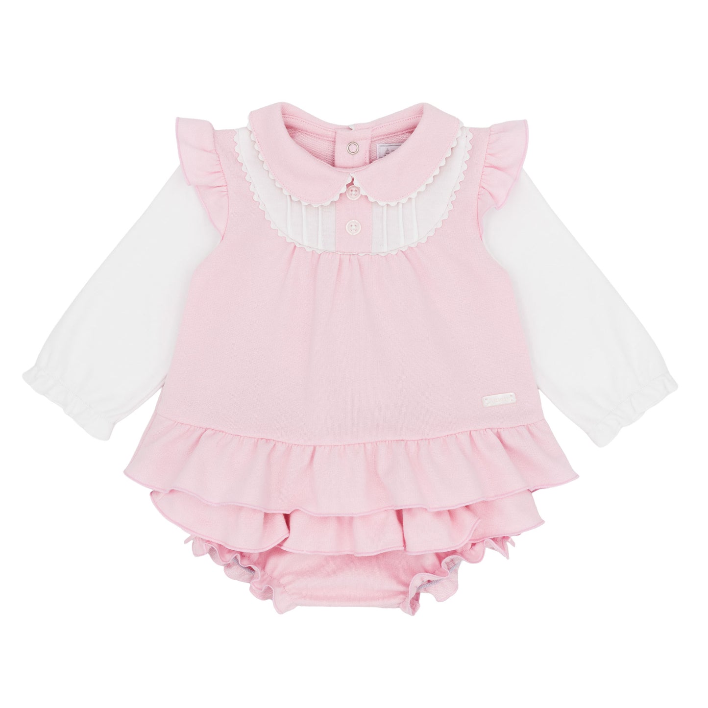 Amore baby girls pink and white frill top with matching ruffled knickers two-piece outfit