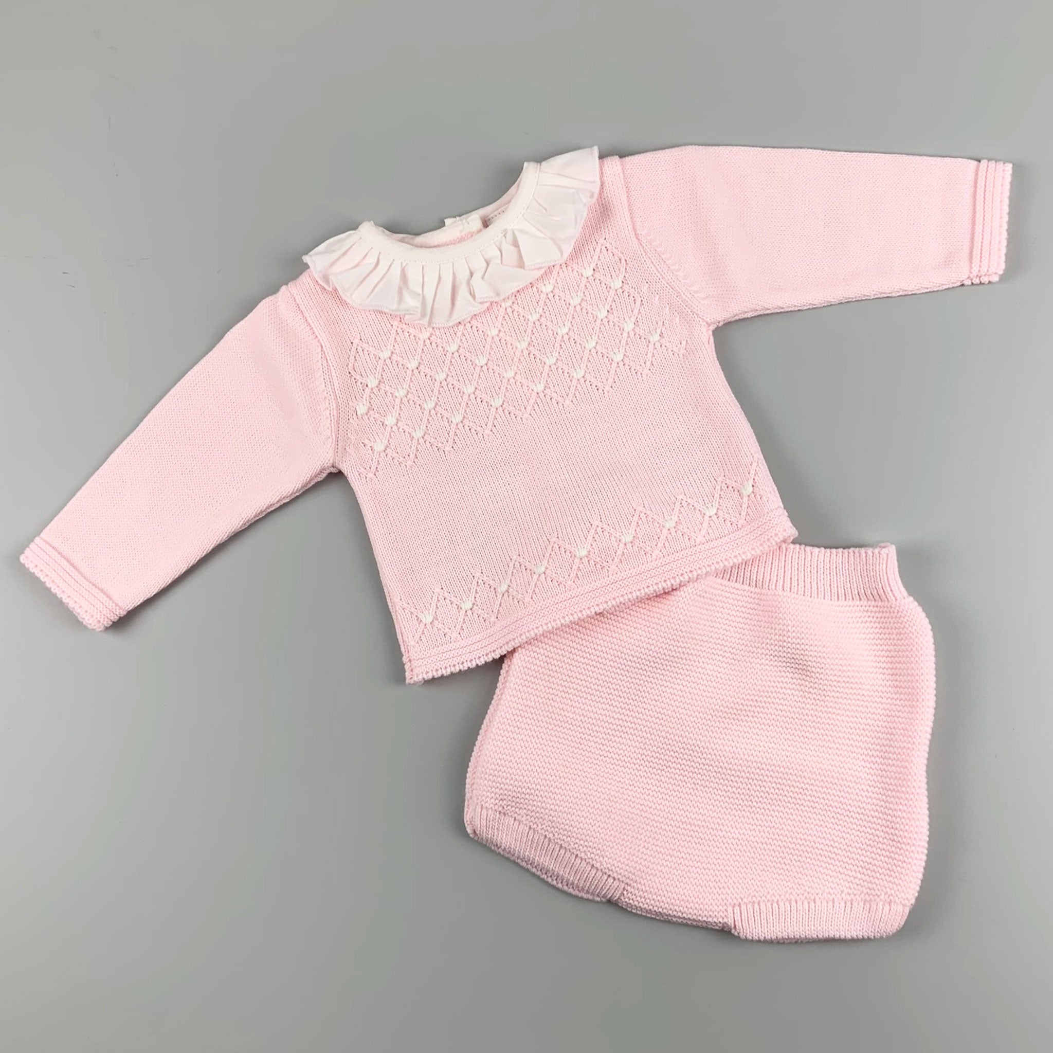 baby girl pink two piece knitted outfit