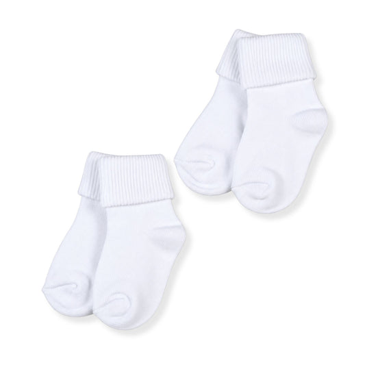 Pair of white baby socks on a white background
